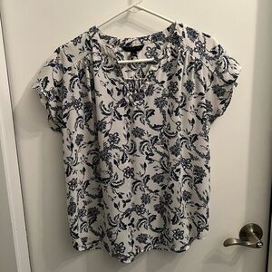 Floral Print White and Black Women's Top